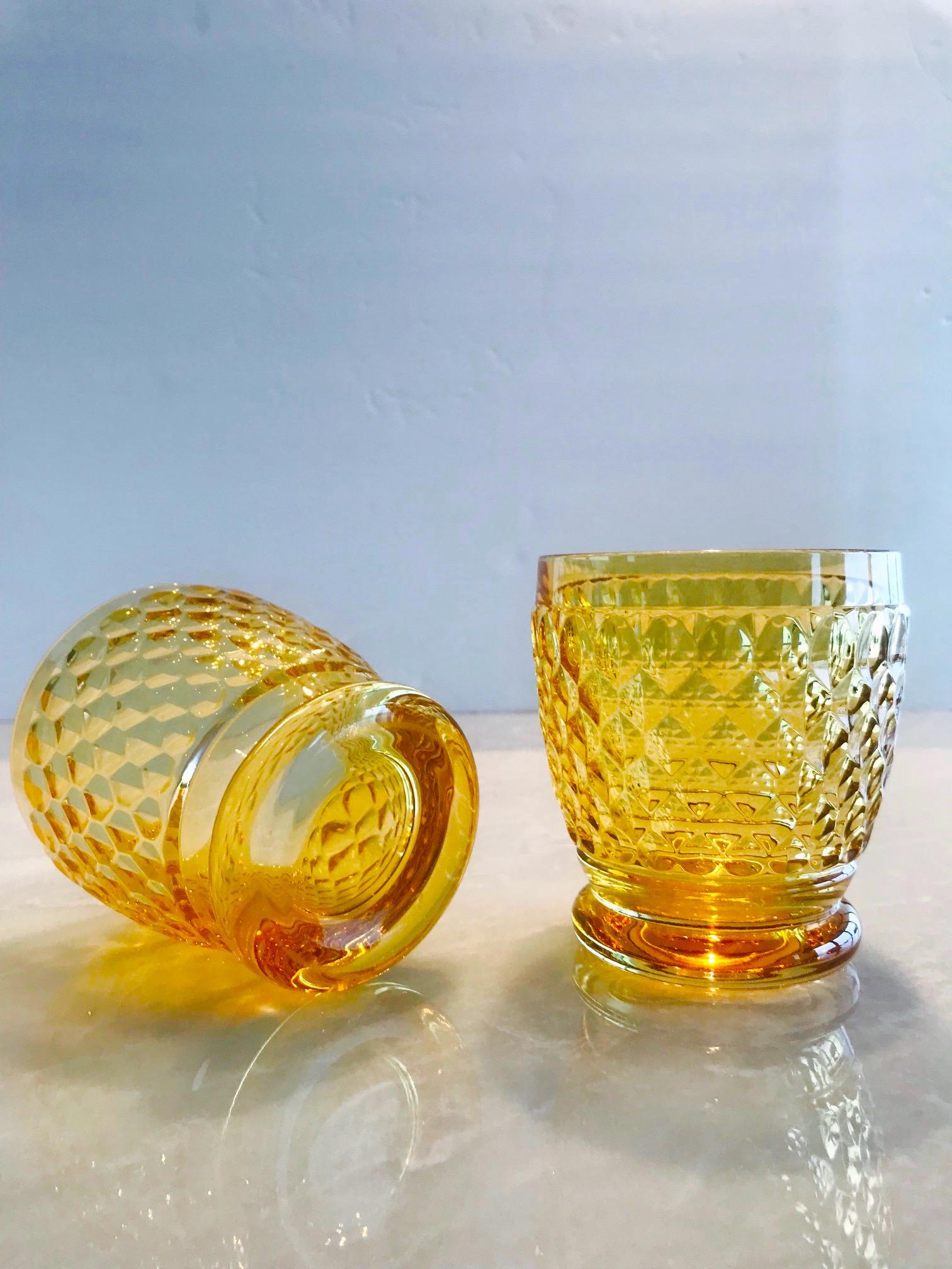Set of Six Vintage Villeroy & Boch Crystal Whiskey Glasses in Amber In Excellent Condition In Fort Lauderdale, FL