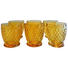 Set of Six Vintage Villeroy & Boch Crystal Whiskey Glasses in Amber