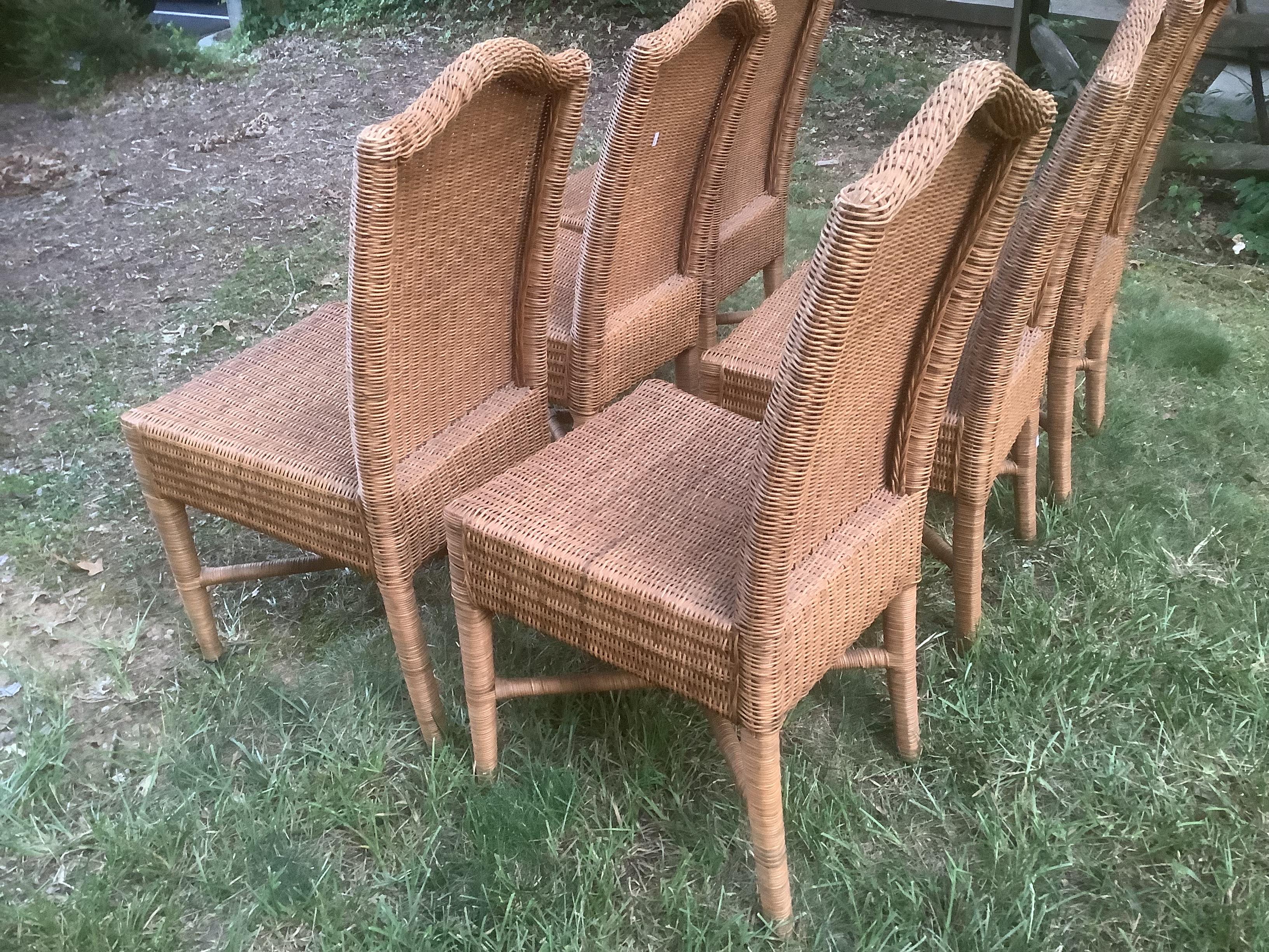 American Set of Six Vintage Woven Wicker Dining Chairs For Sale