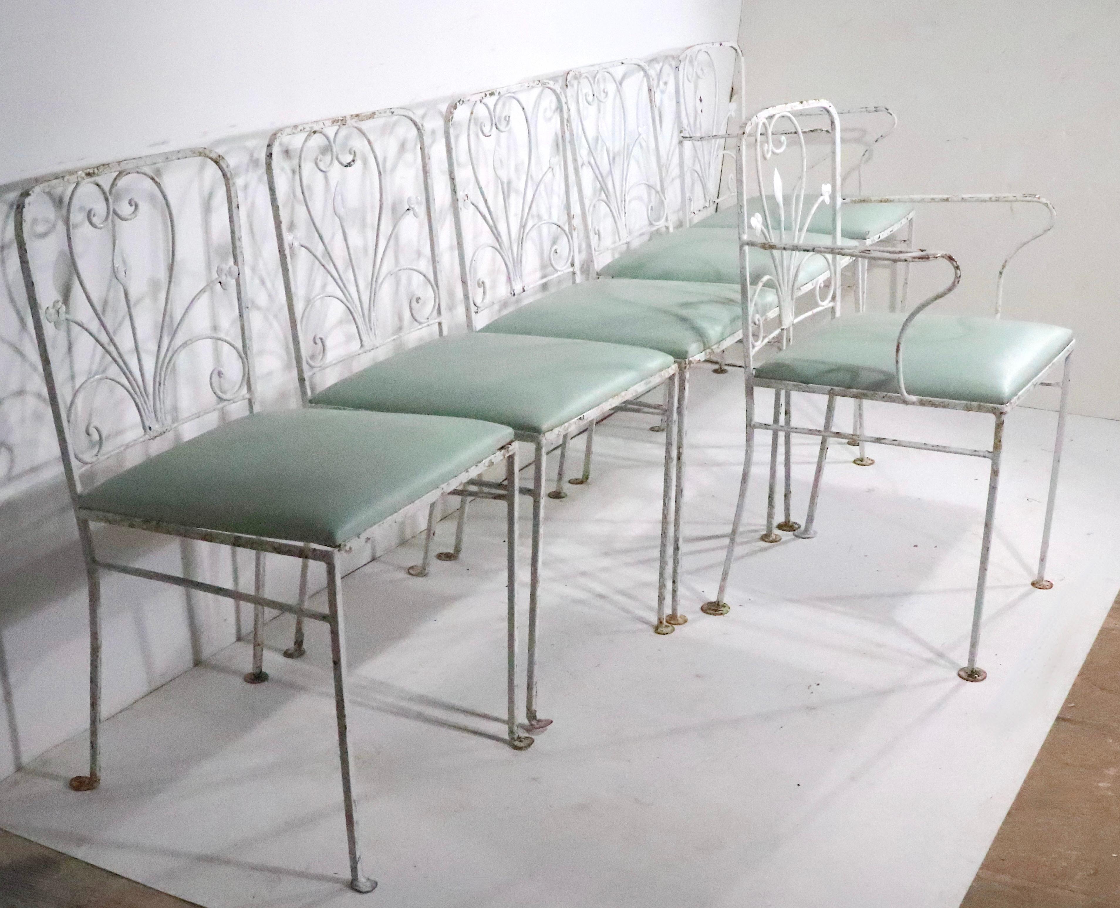 Sechser-Set Vintage  Schmiedeeiserne Esszimmerstühle nach Woodard, ca. 1950/1960er Jahre  (Art déco) im Angebot