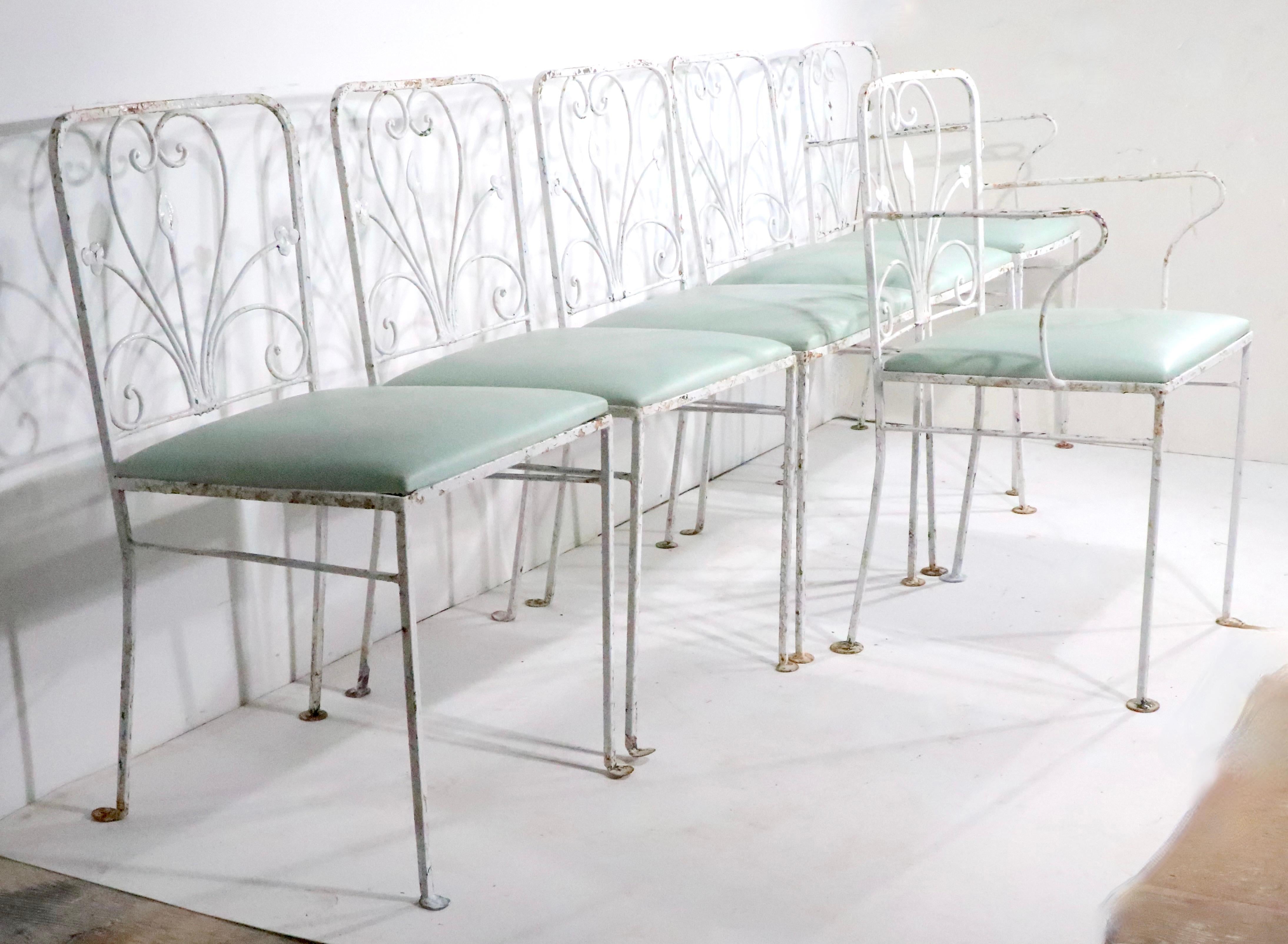 Sechser-Set Vintage  Schmiedeeiserne Esszimmerstühle nach Woodard, ca. 1950/1960er Jahre  im Zustand „Gut“ im Angebot in New York, NY