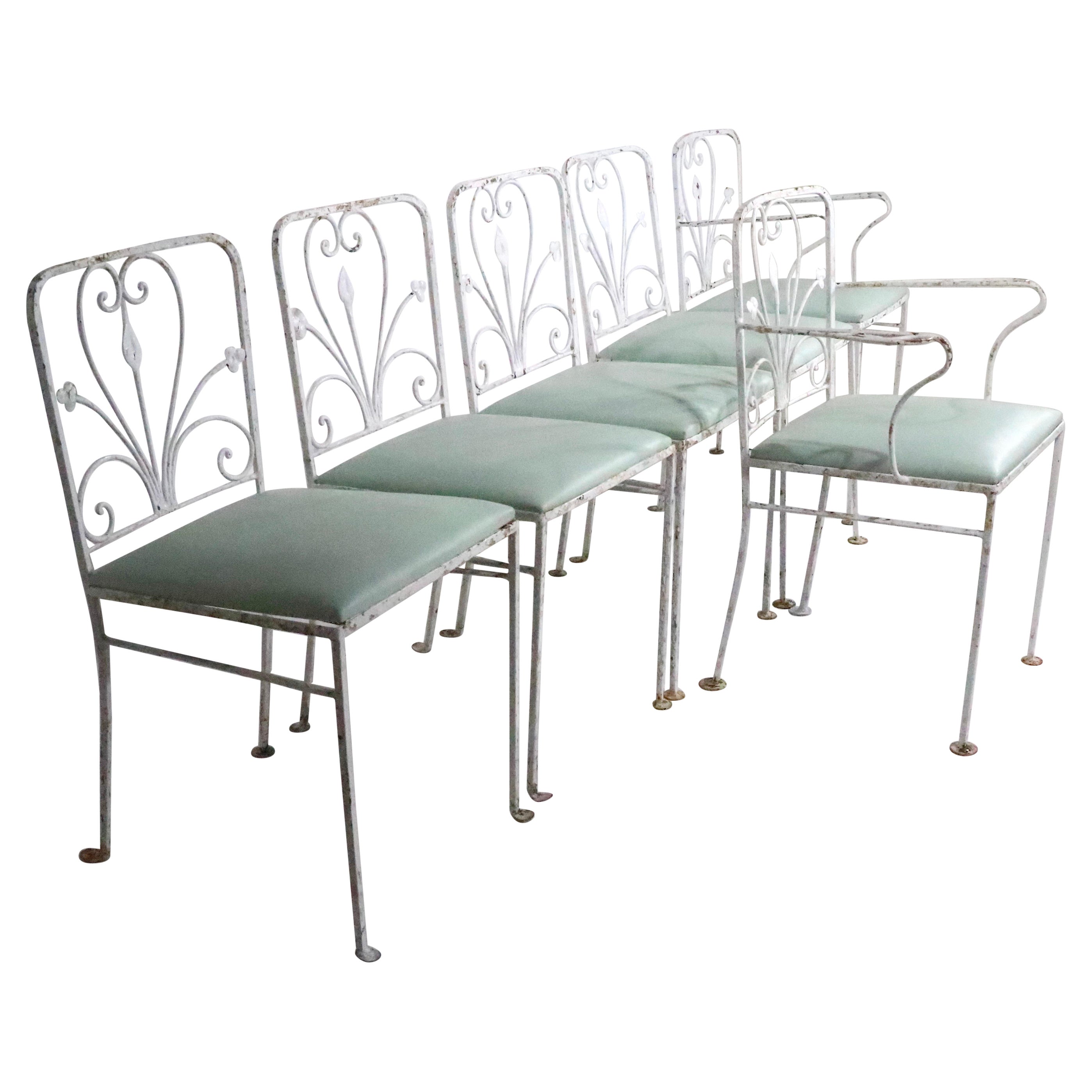 Lot de six pièces vintage  Chaises de salle à manger en fer forgé att. à Woodard c 1950/1960's