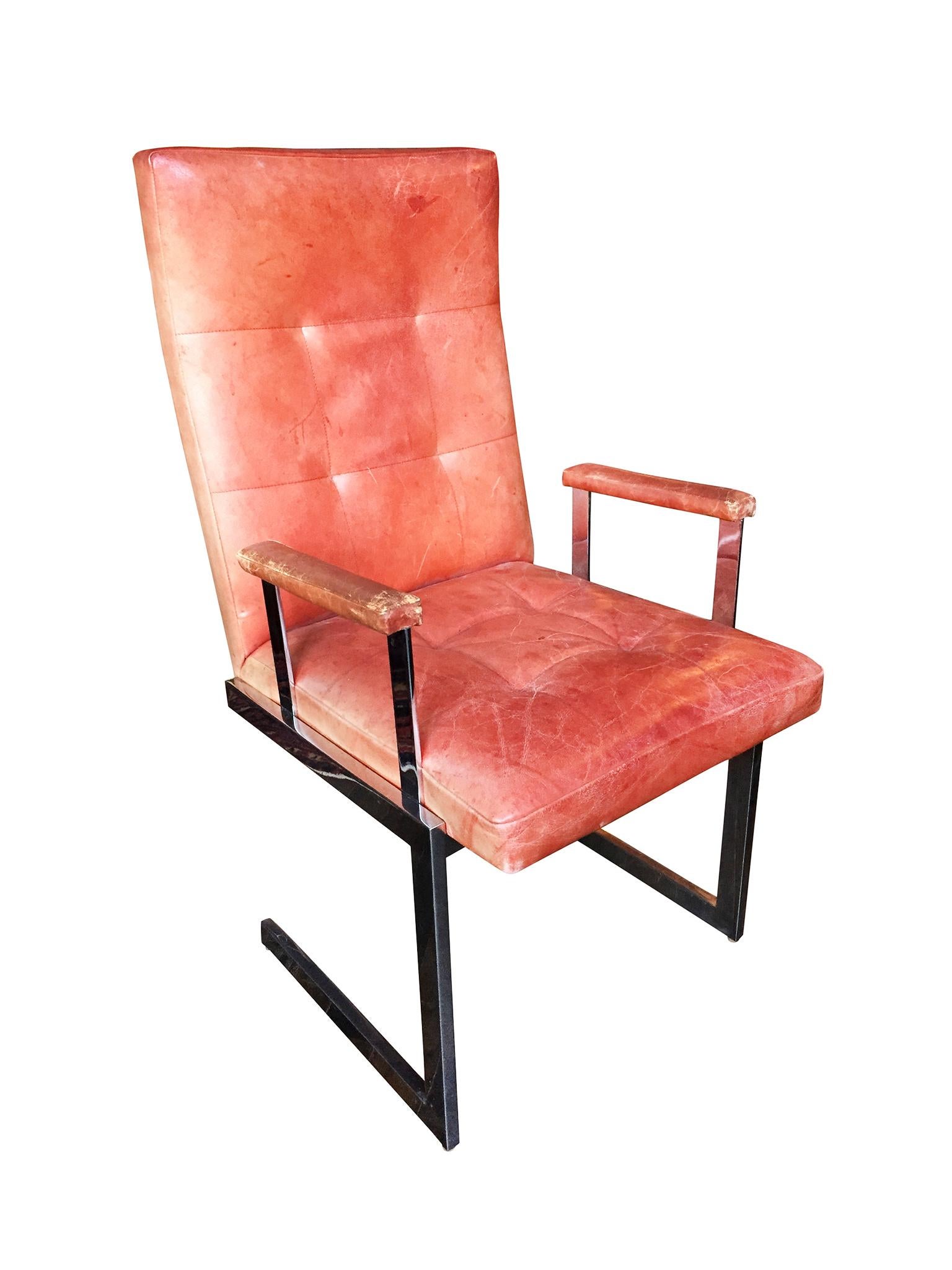 Mid-Century Modern Set of Six Vladimir Kagan Chrome and Leather Dining Chairs