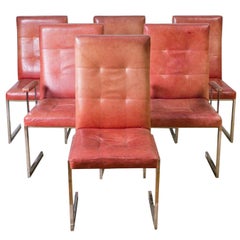 Set of Six Vladimir Kagan Chrome and Leather Dining Chairs