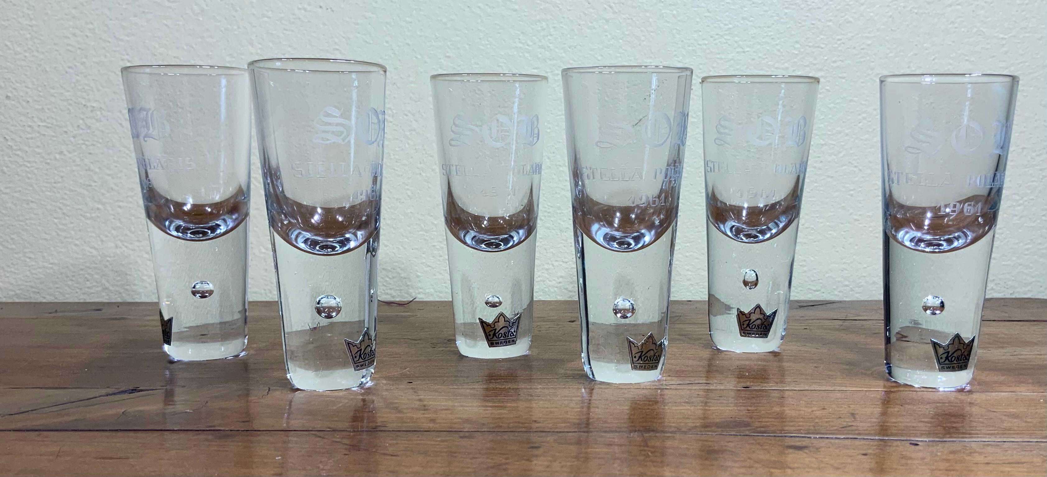 20th Century Set of Six Vodka Shot Glasses by Stella Polaris For Sale