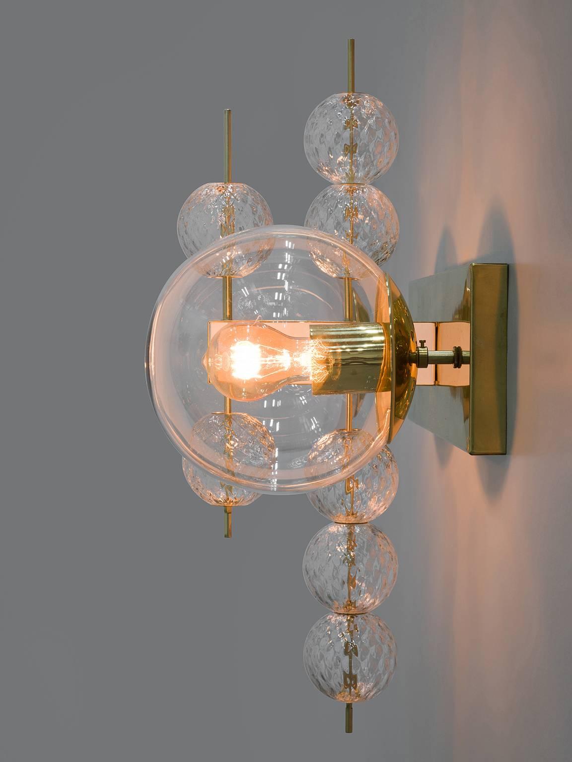 European Set of Six Wall Light in Brass and Glass