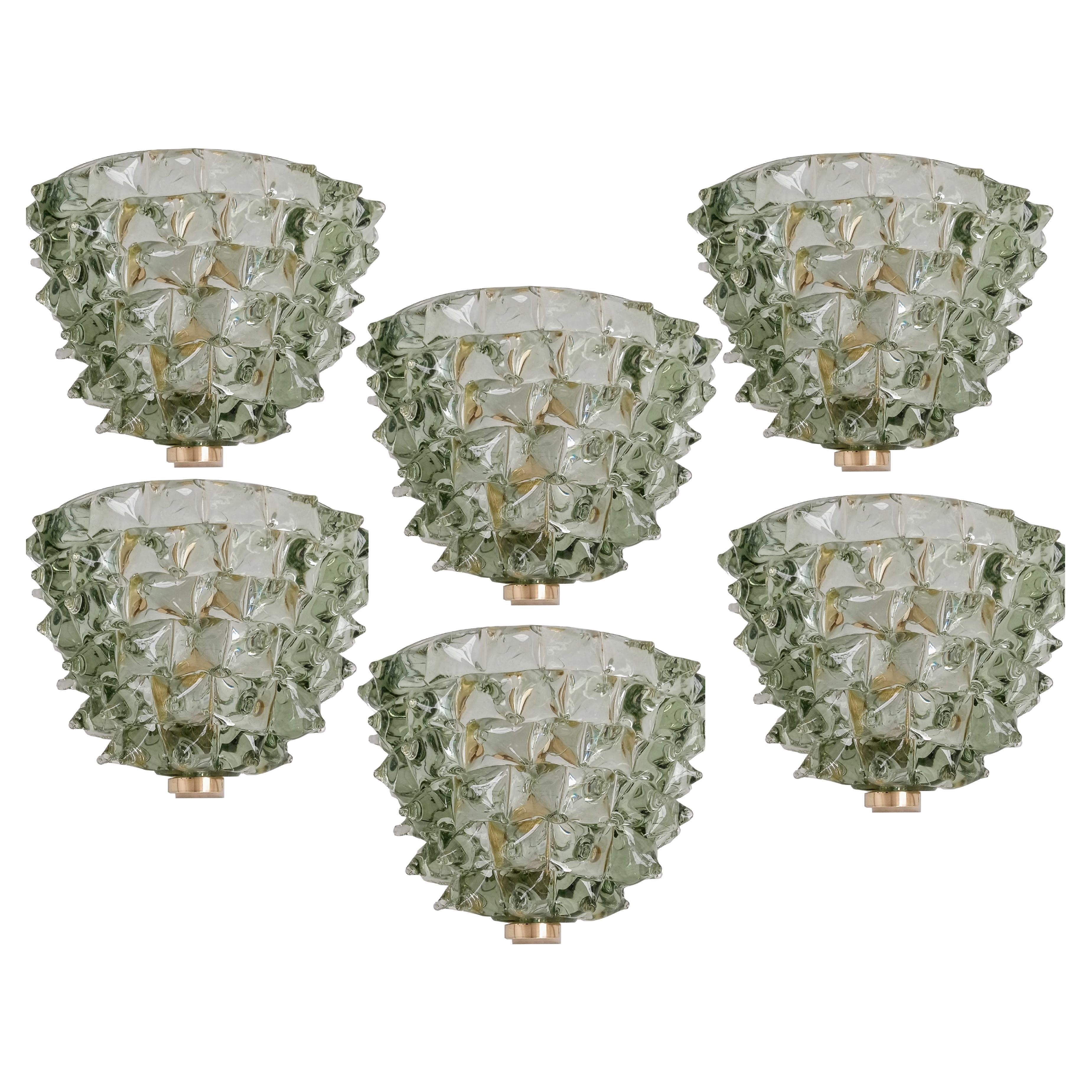 Set of Six Wall Rostrato Glass Sconces Murano