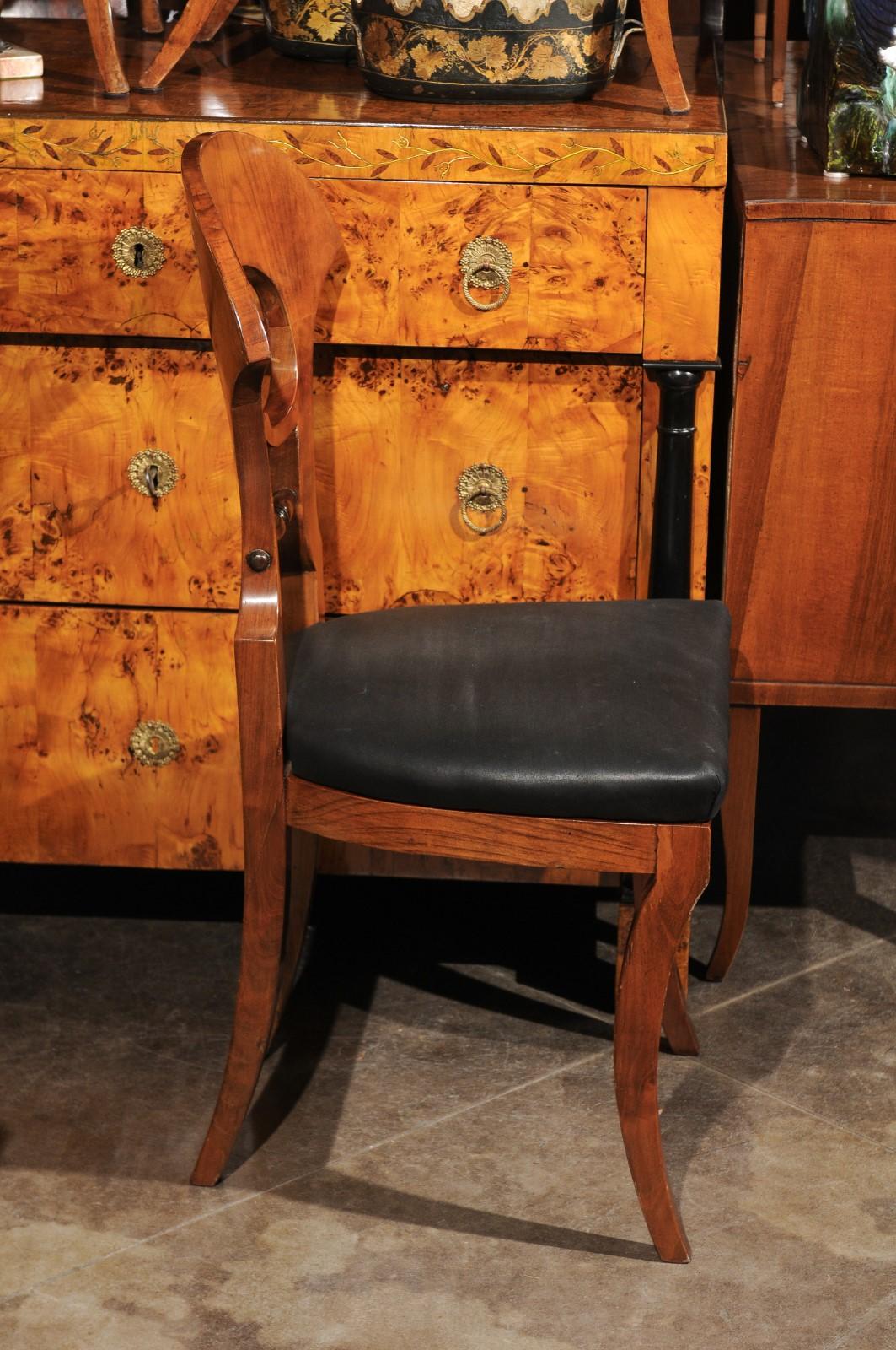 Set of Six Walnut 1840s Biedermeier Austrian Dining Room Chairs with Fan Backs 6