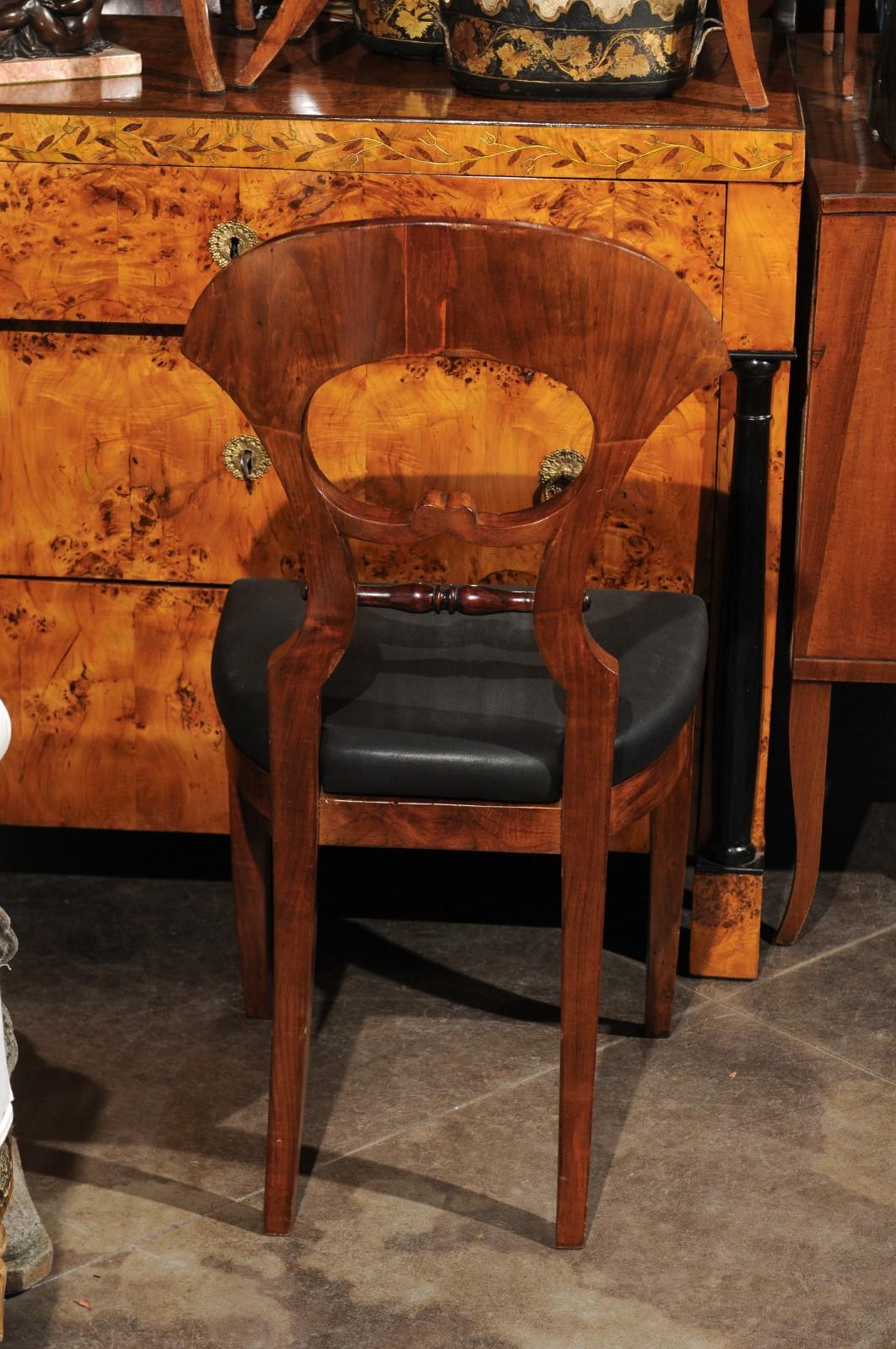 Upholstery Set of Six Walnut 1840s Biedermeier Austrian Dining Room Chairs with Fan Backs