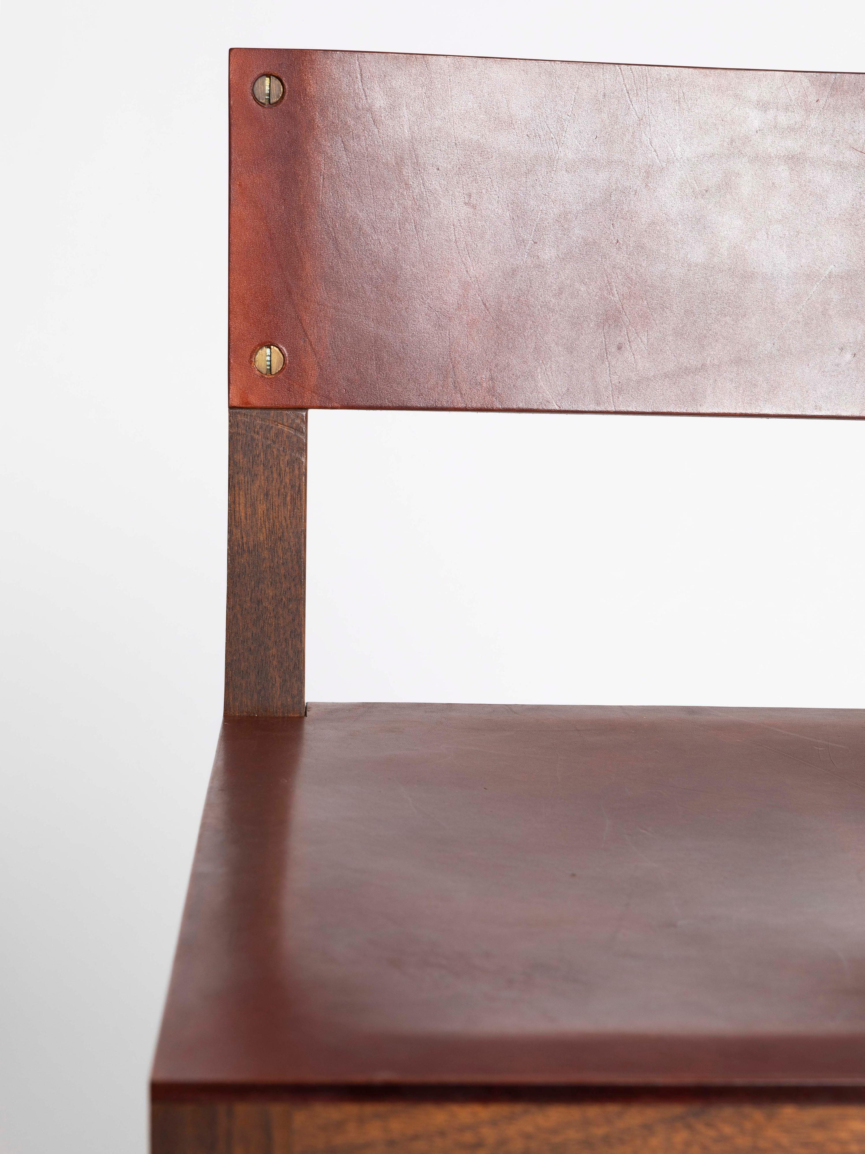Modern Walnut and Brown Leather Counter Stools by BDDW, Two Available