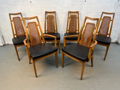 Set of Six Walnut and Cane Dining Chairs by Drexel Furniture