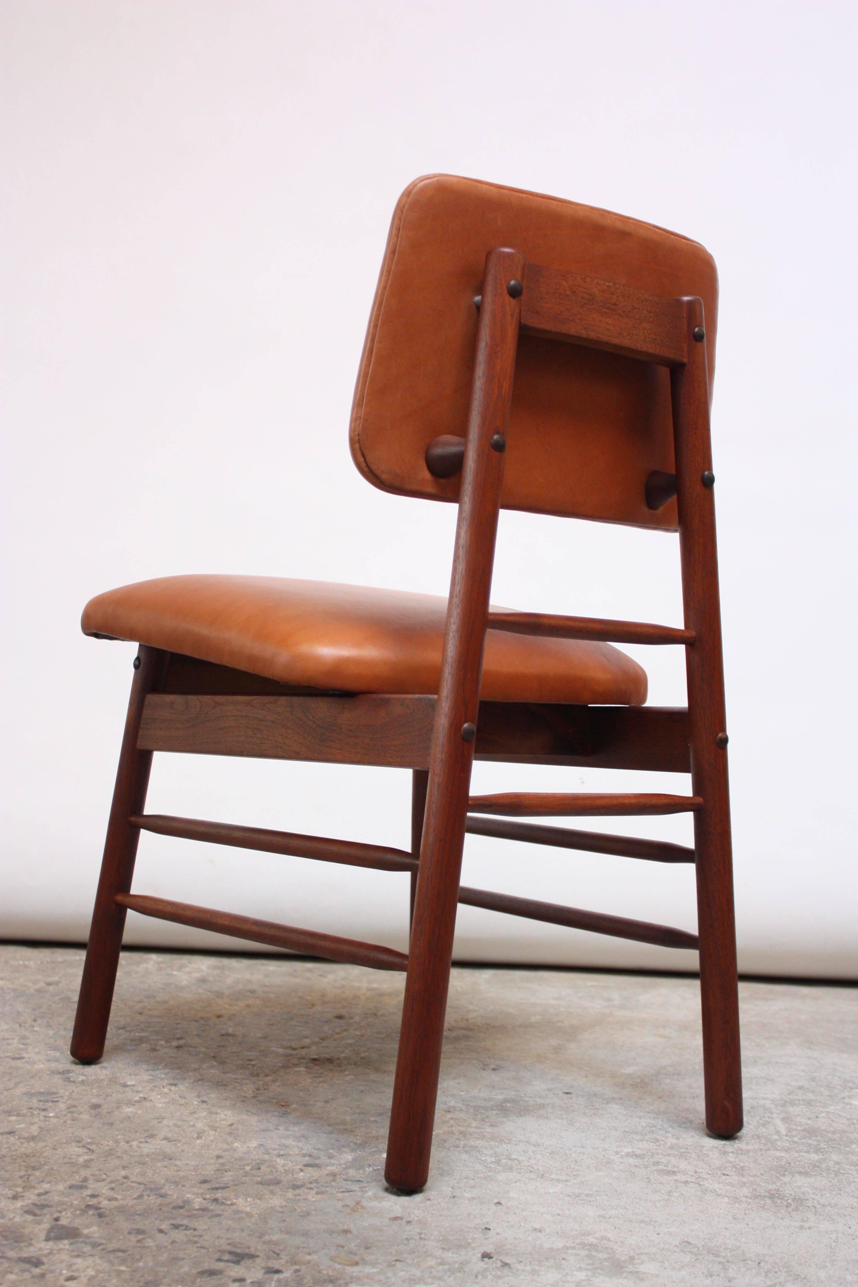 Set of Six Walnut and Leather Dining Chairs by Greta Grossman 4