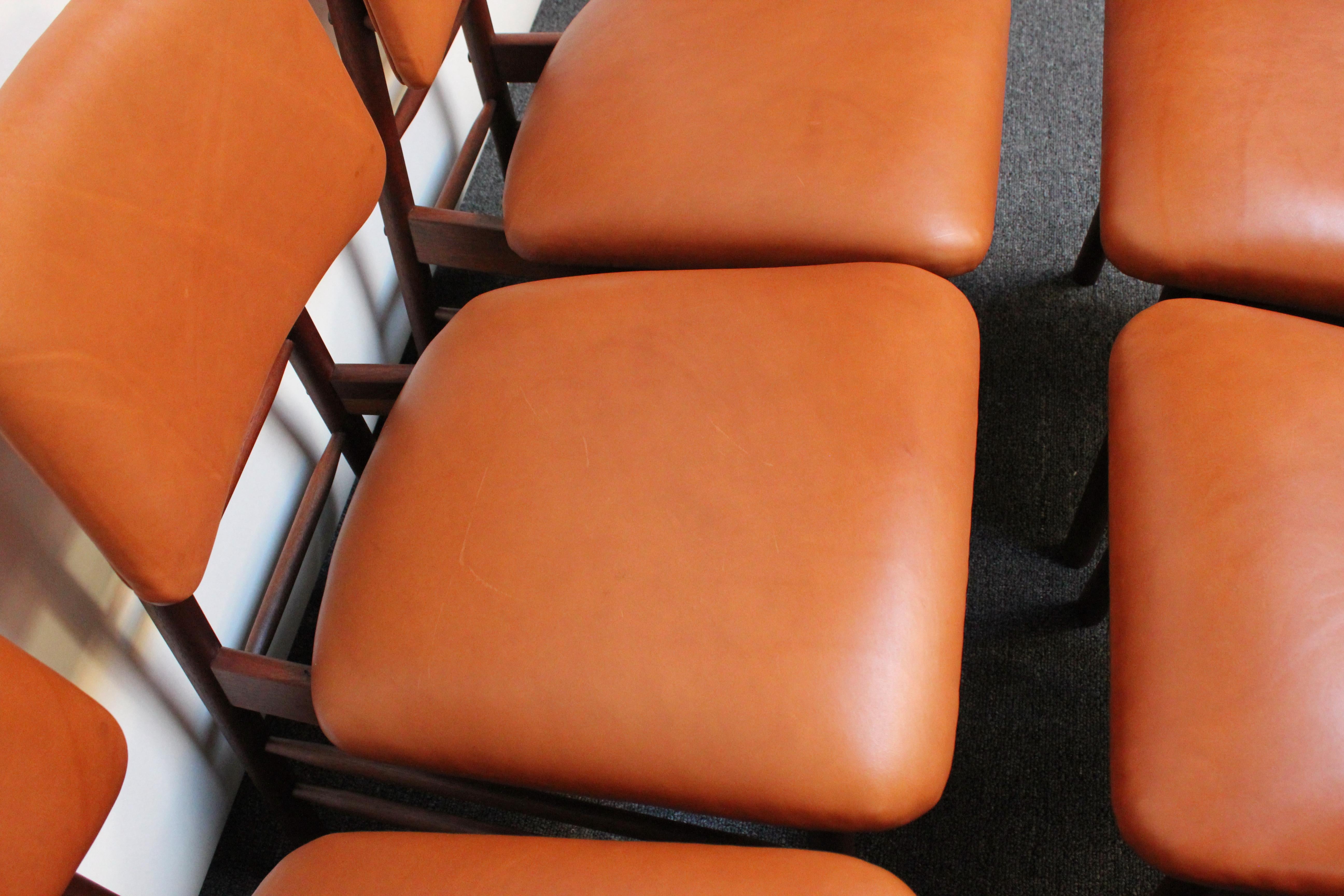 Set of Six Walnut and Leather Dining Chairs by Greta Grossman 8