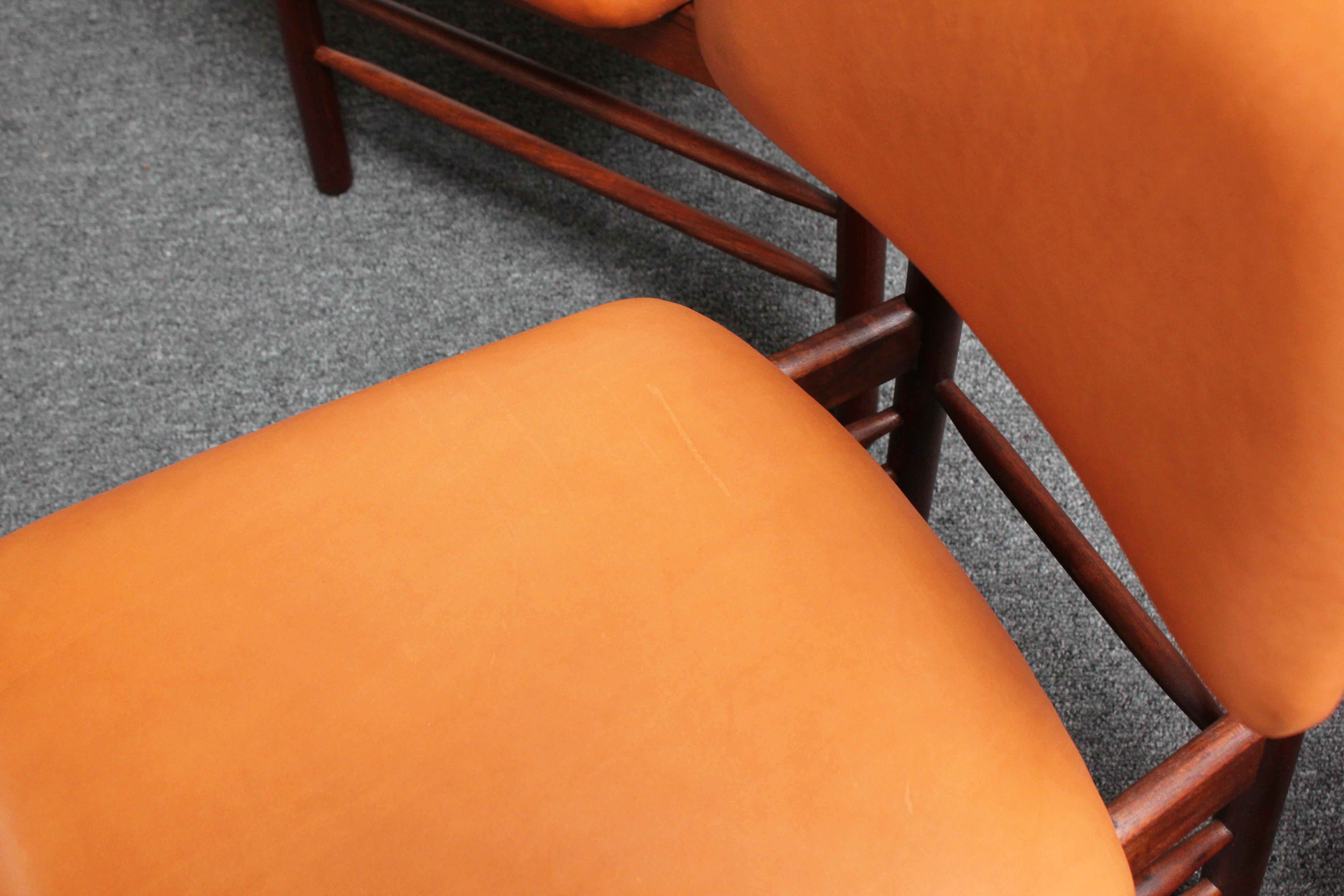 Set of Six Walnut and Leather Dining Chairs by Greta Grossman 12