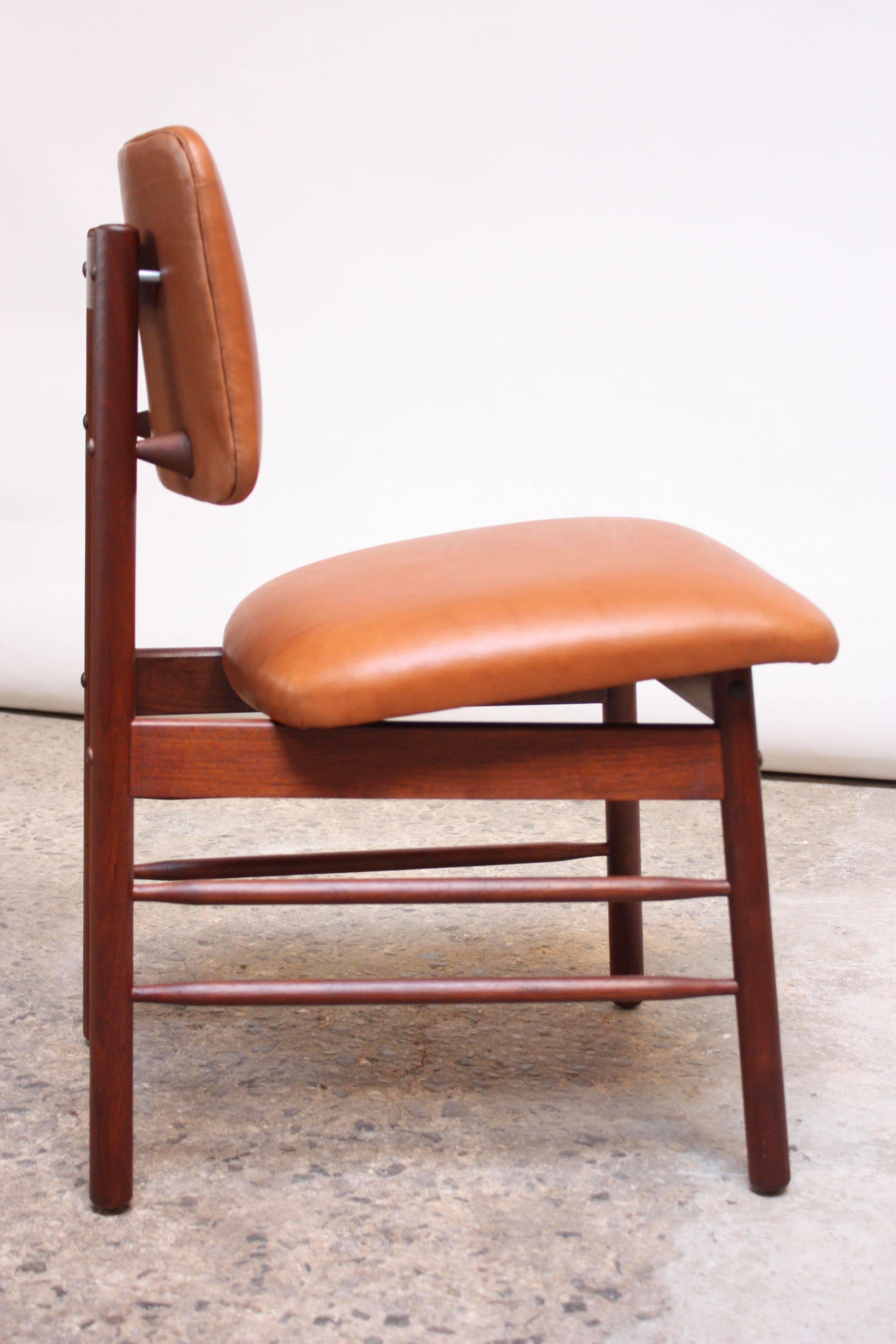 Set of Six Walnut and Leather Dining Chairs by Greta Grossman 1