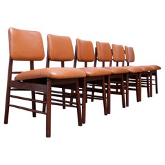 Ensemble de six chaises de salle à manger en noyer et cuir de Greta Grossman