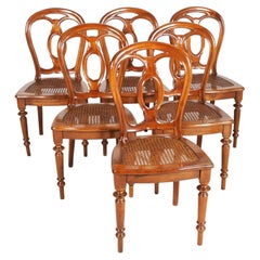 Set of Six Walnut Chairs with Vienna Straw Seats, Italy, Early 20th Century