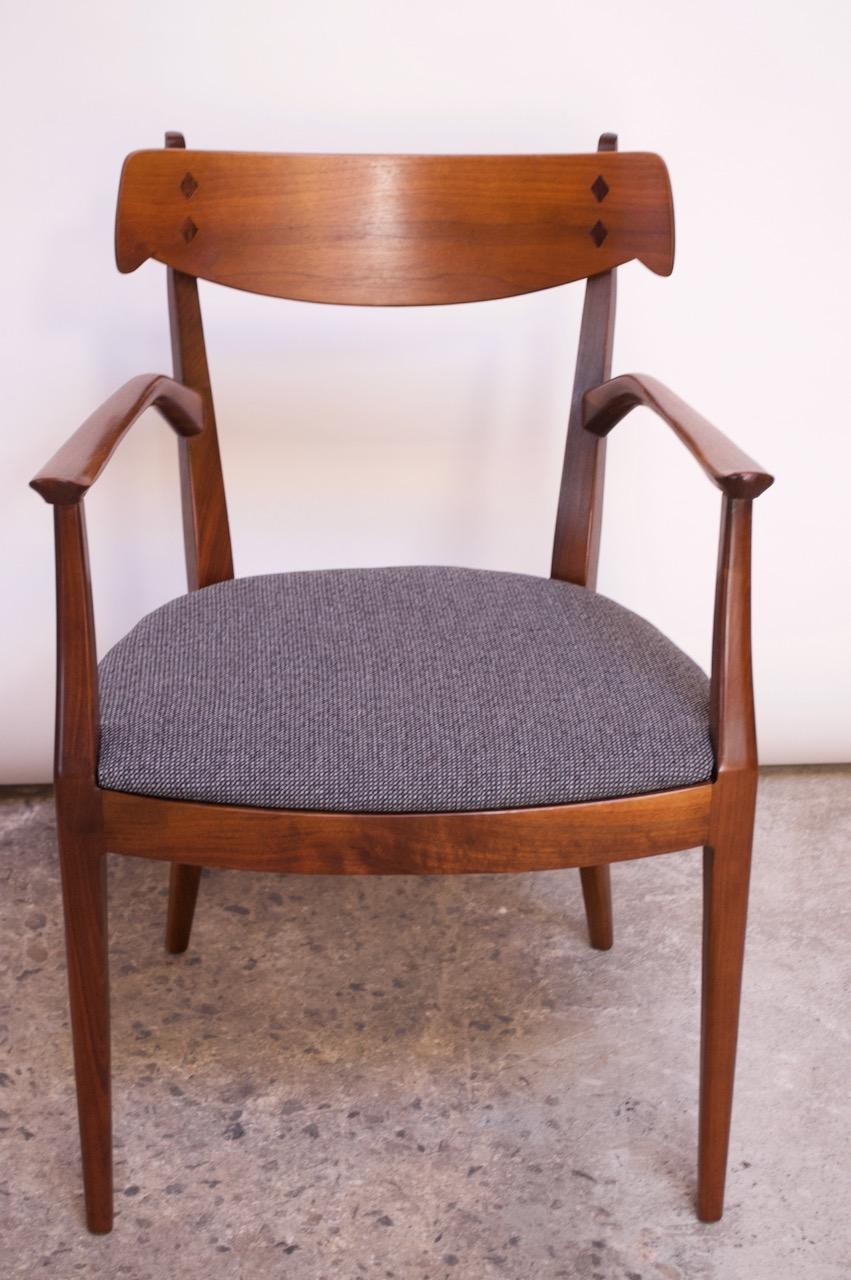 Mid-20th Century Set of Six Walnut “Declaration” Dining Chairs by Kipp Stewart for Drexel
