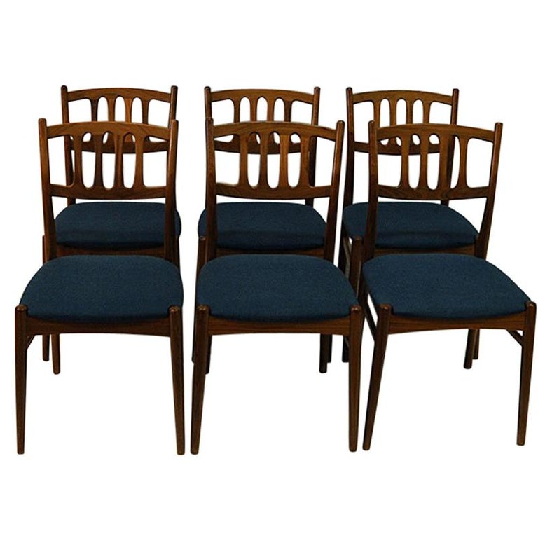 Set of Six Walnut Dining Chairs 1950`s by Bendt Winge for