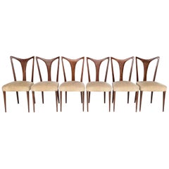 Set of Six Walnut Dining Chairs Attributed to Ulrich, Italy, 1940s-1950s