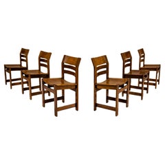 Set of Six Dining Chairs in Slavonian Oak by Giuseppe Rivadossi, Italy 1980s