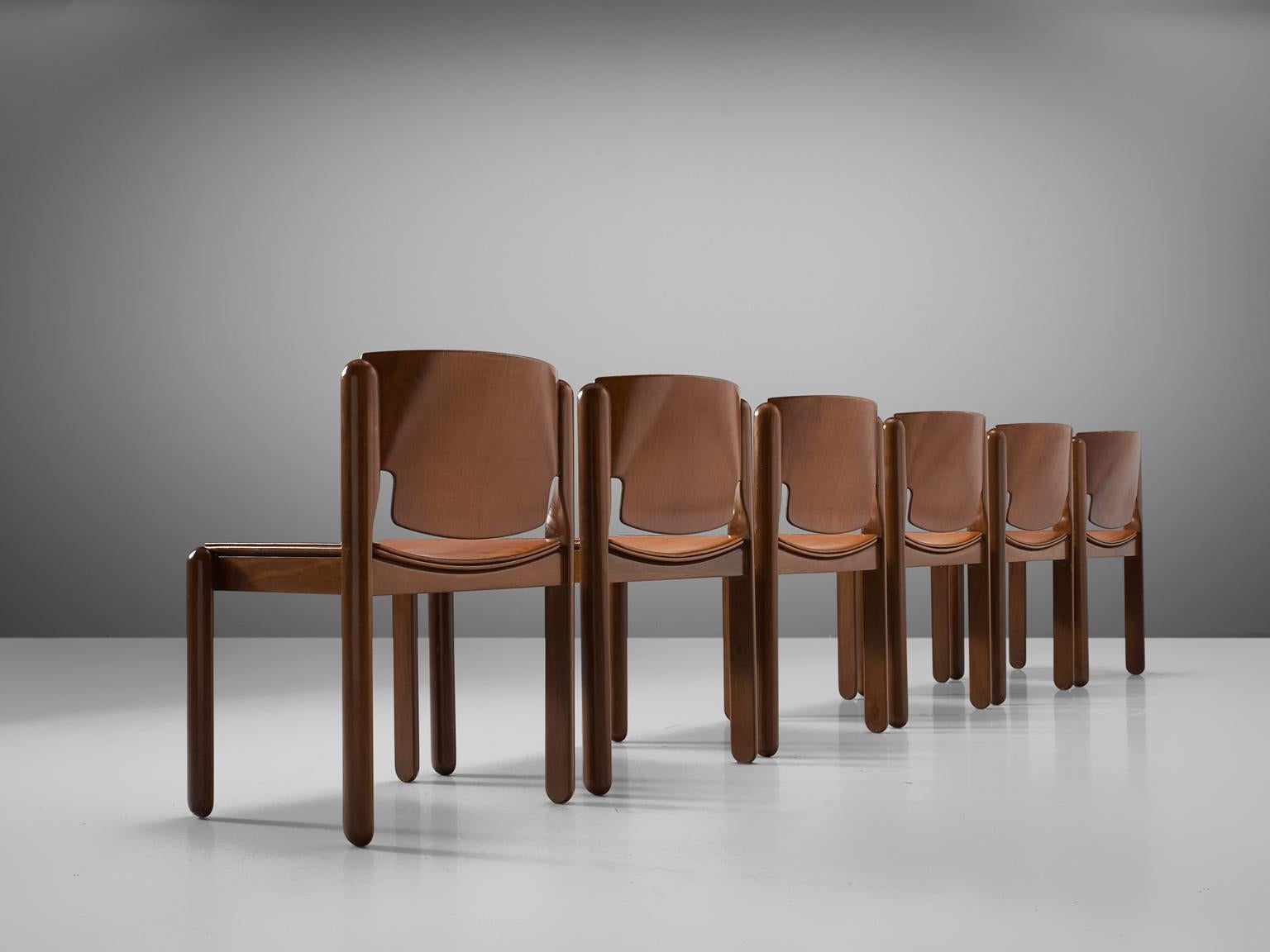 Mid-Century Modern Set of Six Walnut Dining Chairs by Vico Magistretti for Cassina