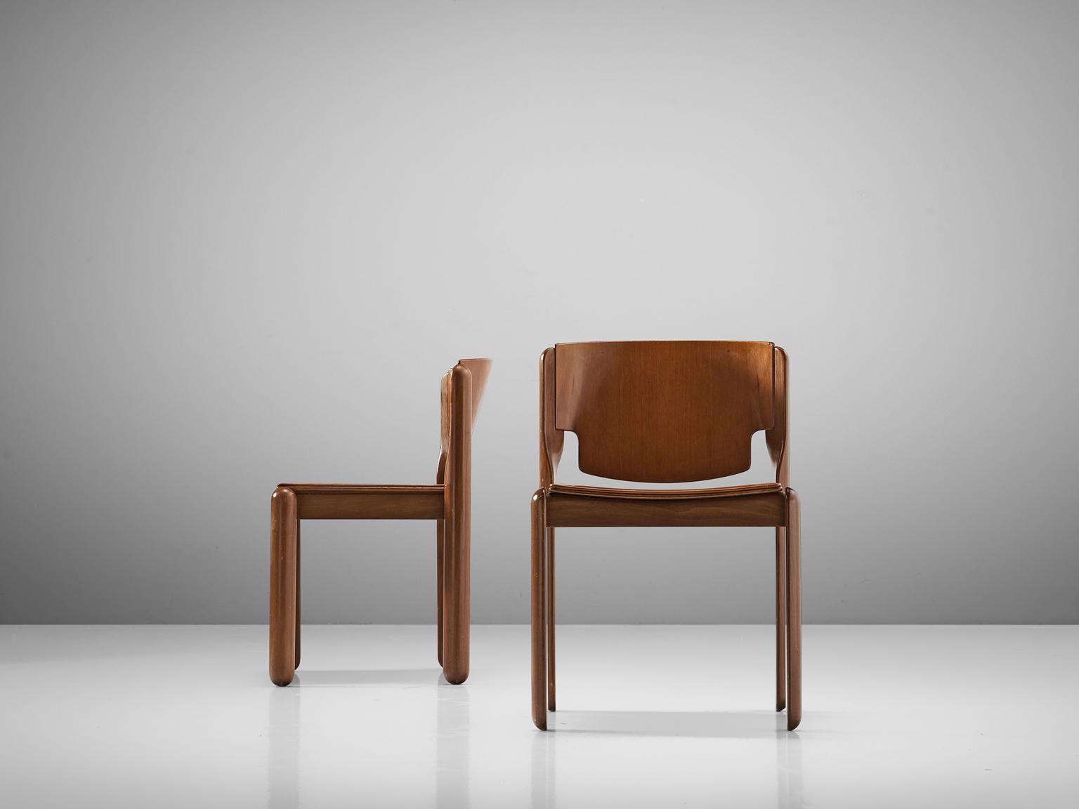 Set of Six Walnut Dining Chairs by Vico Magistretti for Cassina In Good Condition In Waalwijk, NL