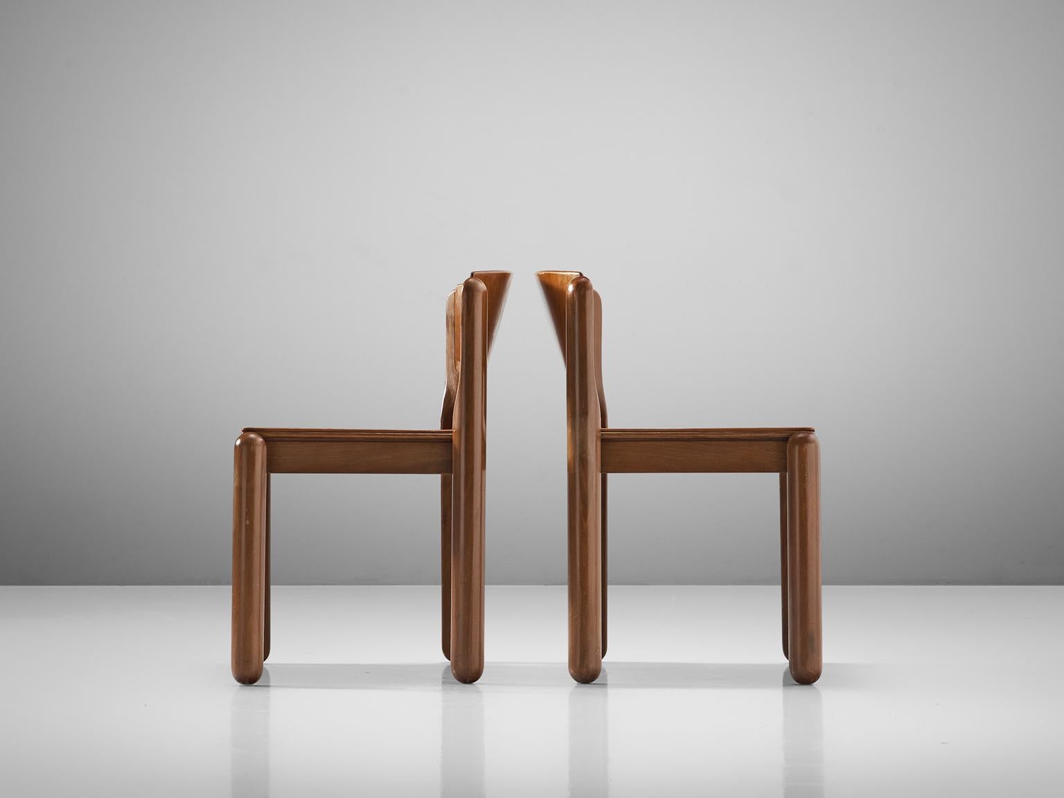 Mid-20th Century Set of Six Walnut Dining Chairs by Vico Magistretti for Cassina