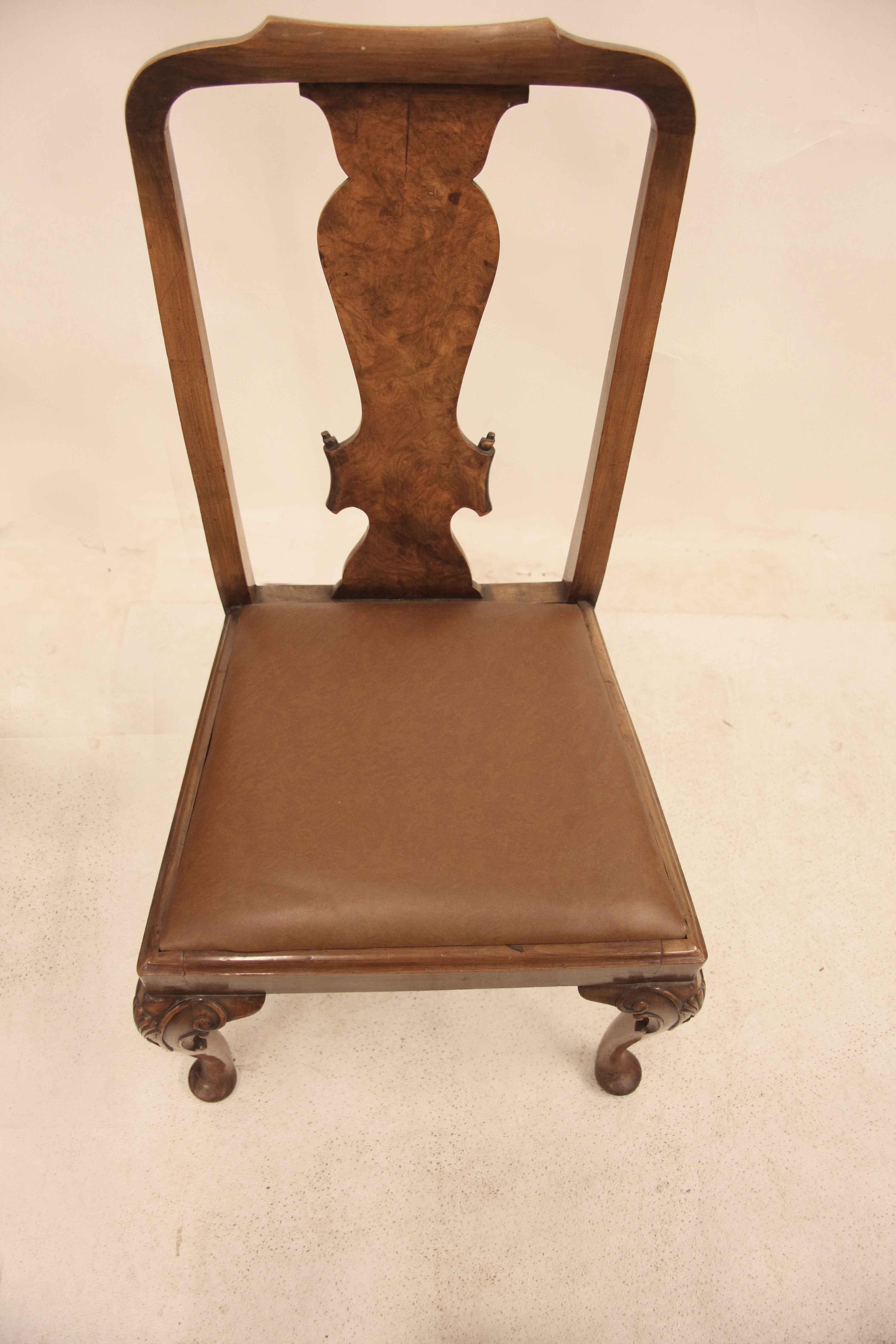 Leather Set of Six Walnut Queen Anne Chairs For Sale