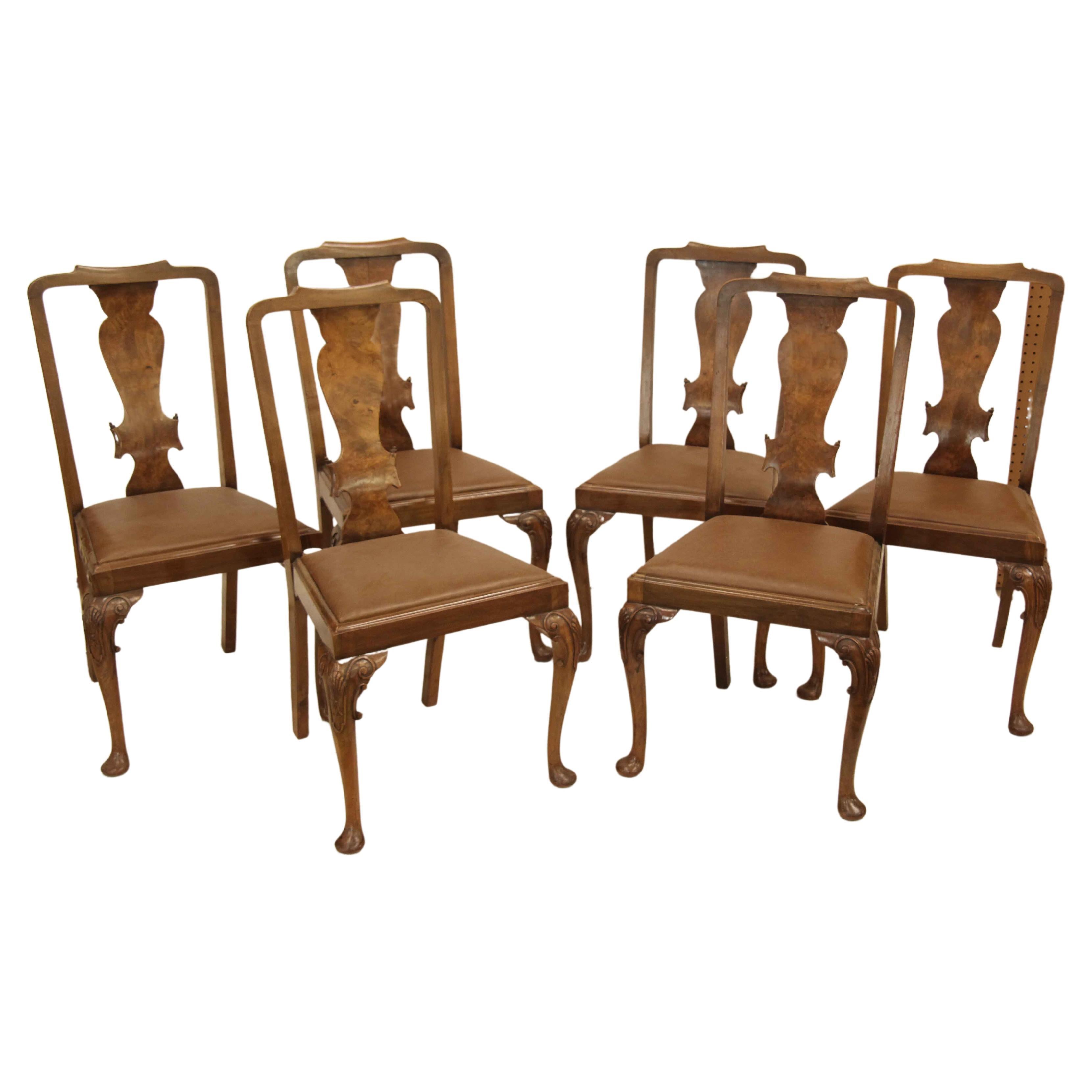 Set of Six Walnut Queen Anne Chairs For Sale
