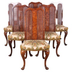 Set of Six Walnut Queen Anne Style Dining Chairs