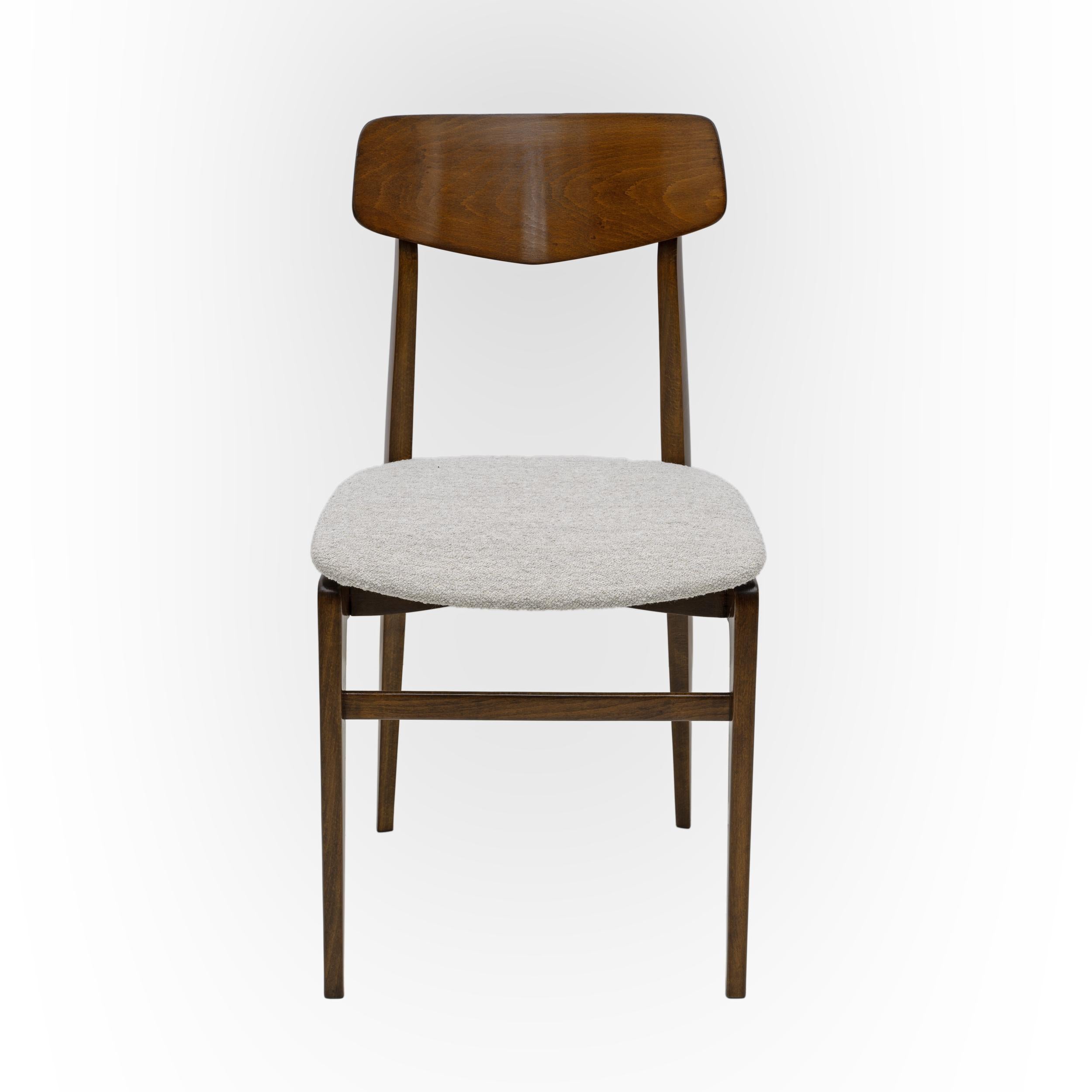 Bouclé Set of Six Walnut-Stained Beech and Bouclè Fabric Dining Chairs, Denmark, 1960s For Sale
