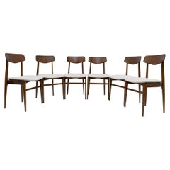 Ensemble de six chaises de salle à manger en hêtre teinté noyer et tissu Beeche, Danemark, années 1960