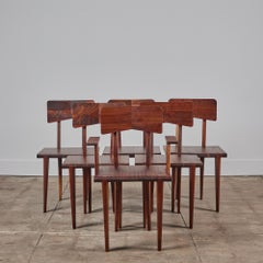 Set of Six Mid-Century Walnut Dining Chairs in Jean Prouvé Style