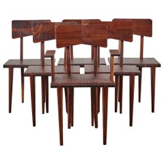 Set of Six Walnut Studio Craft Dining Chairs