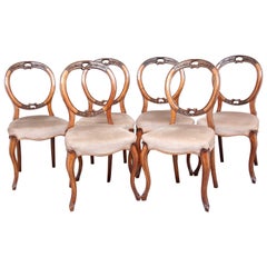 Set of Six Walnut Victorian Dining Chairs