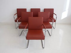Set of Six Walter Knoll Leather and Tubular Steel Cantilever Chairs