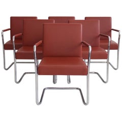 Set of Six Walter Knoll Leather and Tubular Steel Cantilever Chairs