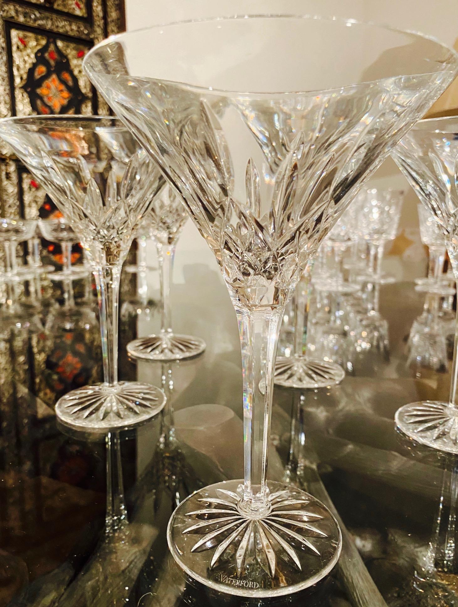 German Set of Six Waterford Crystal Tall Martini Glasses, Lismore Series, circa 1995