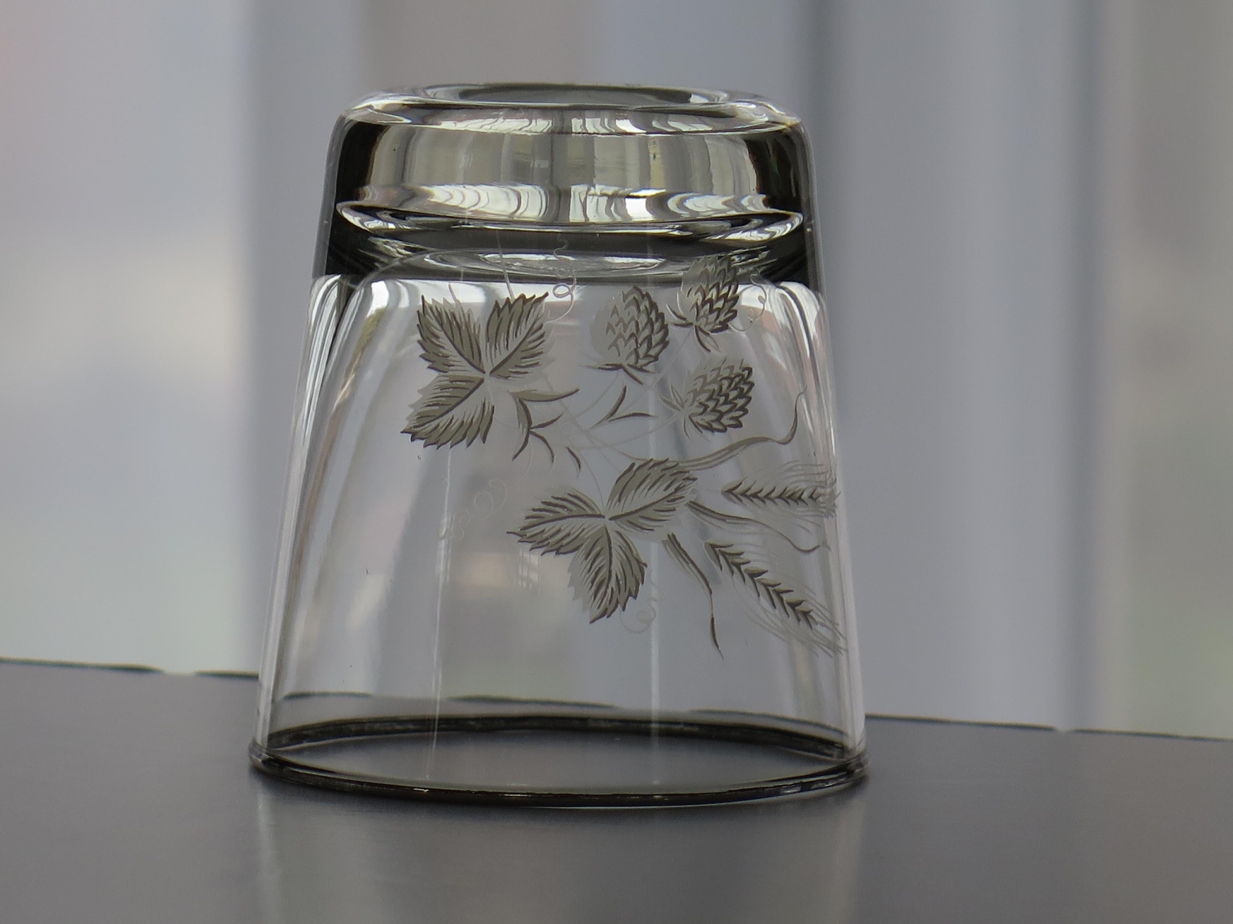 Set of SIX Whisky Drinking Glasses Barley Decoration & Silver Rim, circa 1950s In Good Condition For Sale In Lincoln, Lincolnshire