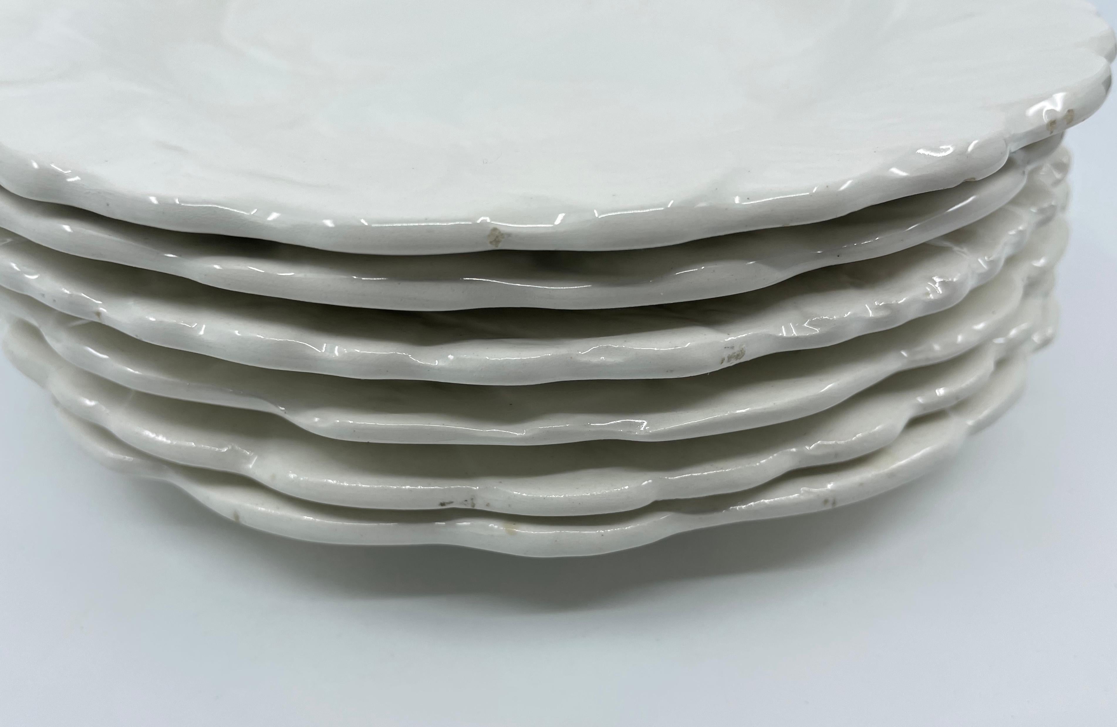 Ceramic Set of Six White Fruit Salad Dessert Plates For Sale