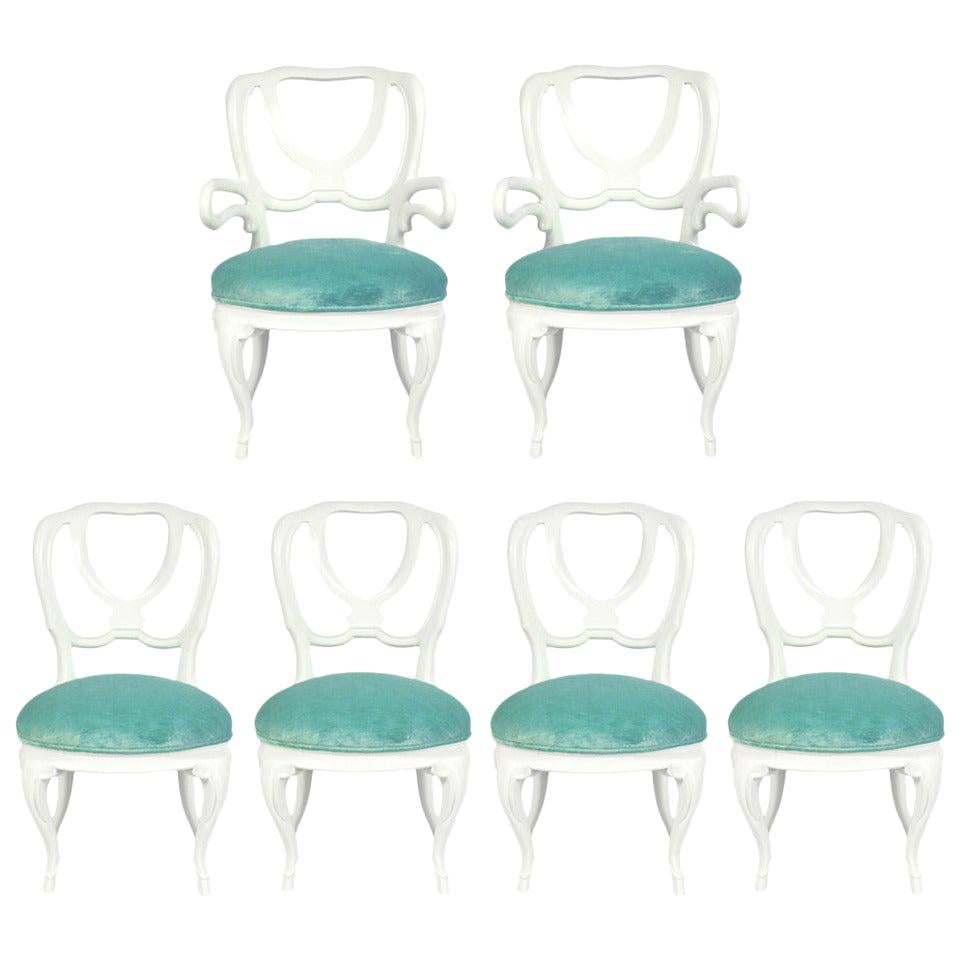 Set of Six White Lacquer Dining Chairs