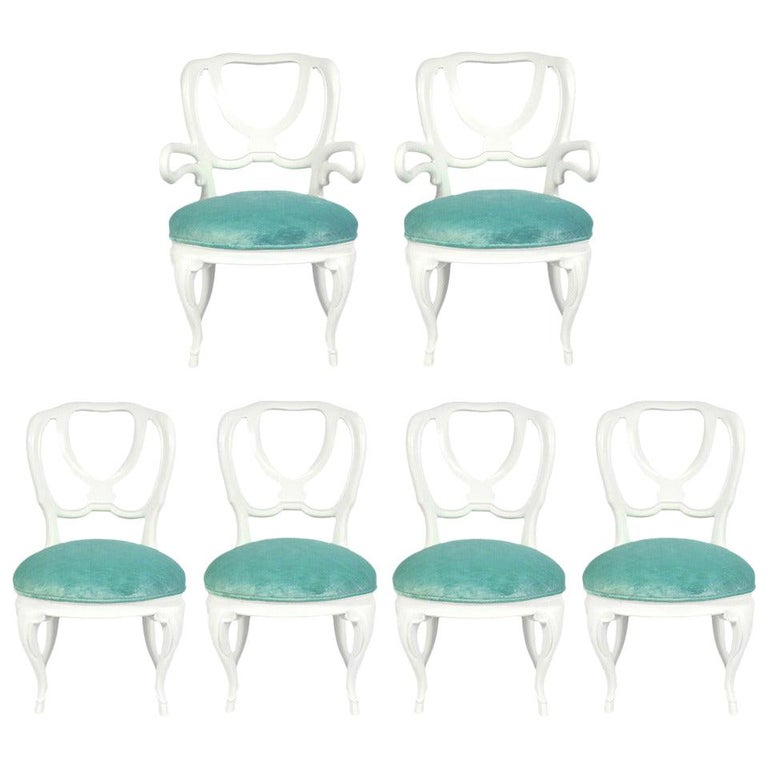 Set of Six White Lacquer Dining Chairs For Sale at 1stDibs