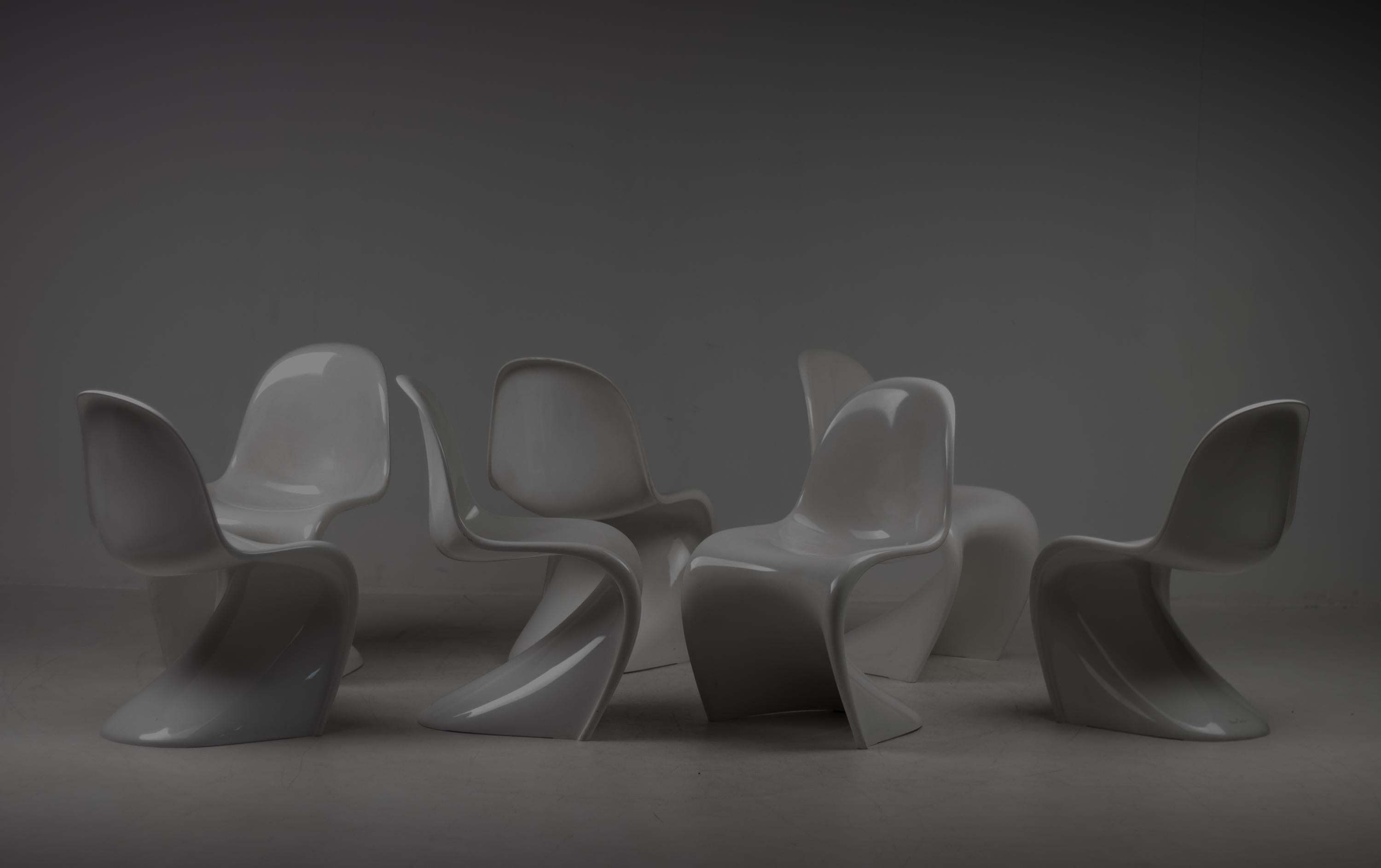 Lacquered Set of Six White Panton Chairs