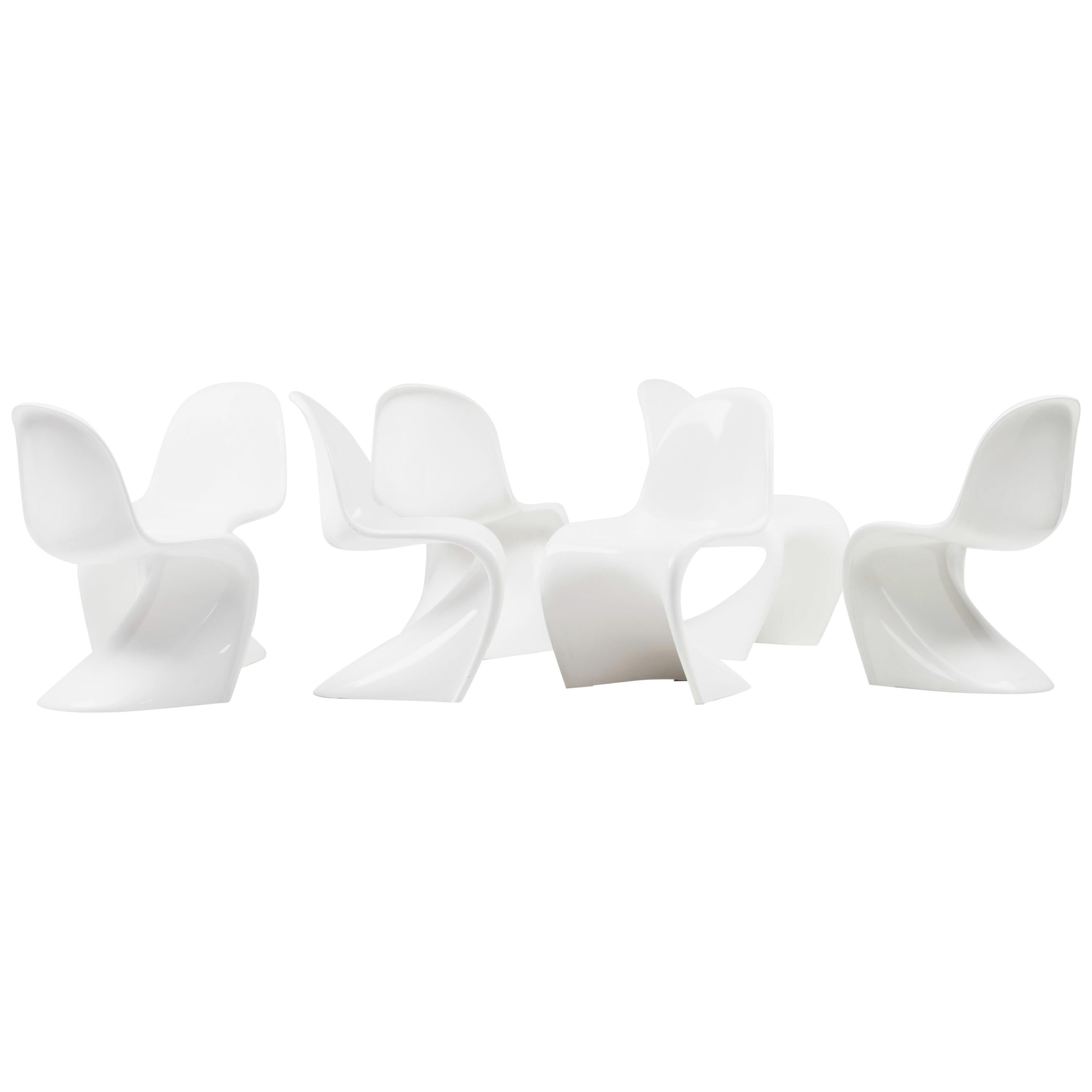 Set of Six White Panton Chairs
