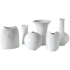 Set of Six White Porcelain Vases Candleholder M. Fray