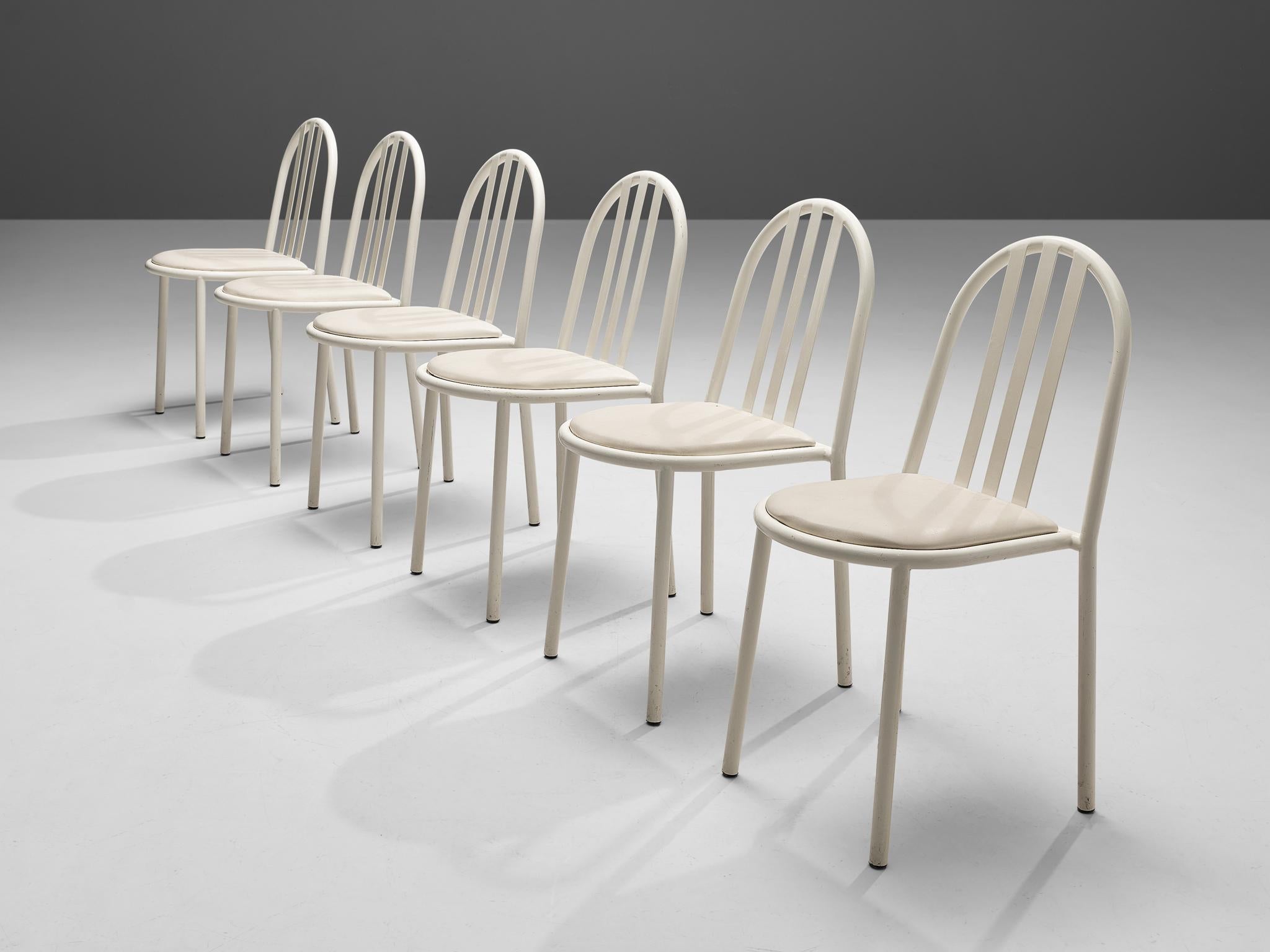 Mid-Century Modern Set of Six White Tubular Steel Chairs by Robert Mallet Stevens