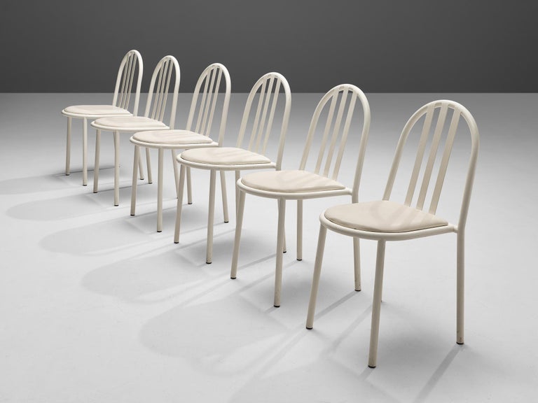 Mid-Century Modern Set of Six White Tubular Steel Chairs by Robert Mallet Stevens For Sale