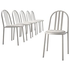 Set of Six White Tubular Steel Chairs by Robert Mallet Stevens