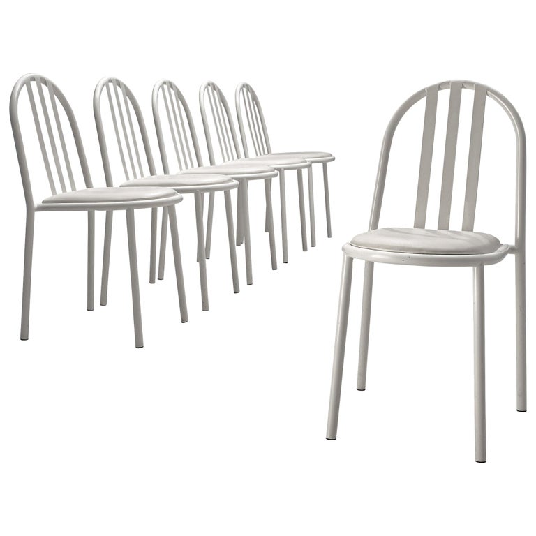 Set of Six White Tubular Steel Chairs by Robert Mallet Stevens For Sale